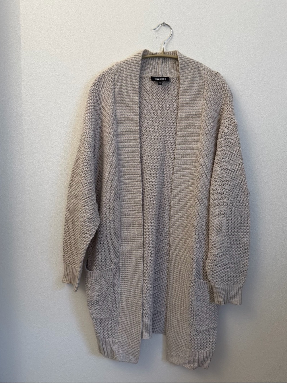 Express Beige Open-Front Textured Knit Cardigan